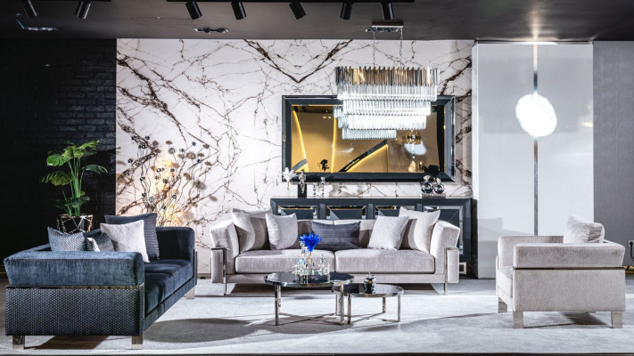 Sofa 3 Sitzer Couch Polster Sofas Wohnzimmer Stoff Grau Wohnlandschaft