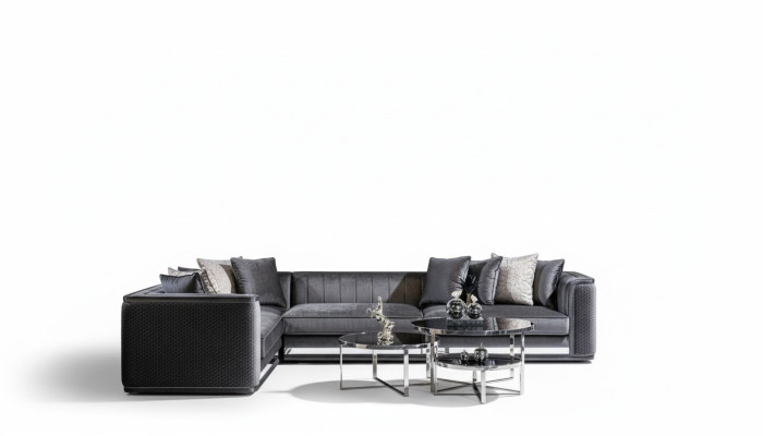 Ecksofa Sofa Couch Polster Sitz Ecke Garnitur L Form Holz mit Textil Neu