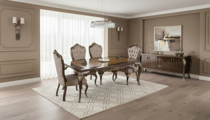 Esszimmerstuhl Stuhl Stühle Holz Luxus Esszimmer Ess Stoff Stil Barock 1x Sessel