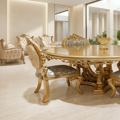 Esszimmerstuhl Stuhl Stühle Holz Luxus Esszimmer Ess Stoff Stil Barock Lehn