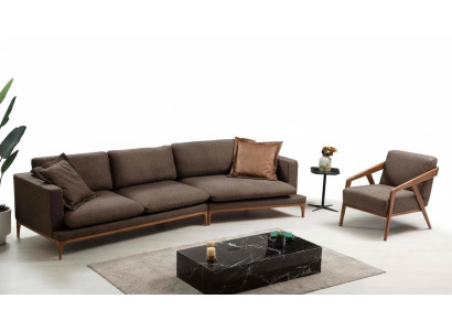 Ecksofa Sofa Wohnzimmer Sofas Stoff Luxus Eck L-Form Holz Stil Modern Möbel Neu