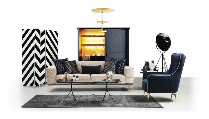 Garnitur Sofagarnitur Sofa Sofas 3+1 Sitzer Sessel Stoff Holz Modern Polyester