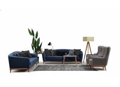 Chesterfield Garnitur Sofagarnitur Luxus Sofa 4+3+1 Sitzer Gruppe Stoff