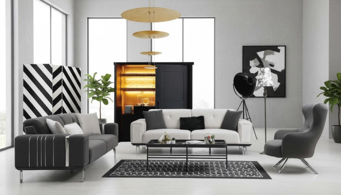 Sofagarnitur Sofa Luxus Couch Set 3+3+1 Sitz Sofas Sessel Stoff Design Möbel Neu