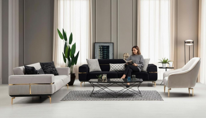 Luxus Sofagarnitur Sofa Polster Gruppe Sofas 3+3+1 Sitzer Sessel 3tlg. Samt Set