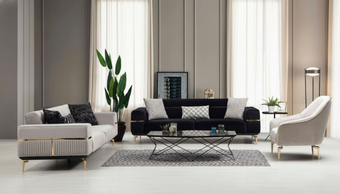 Luxus Sofagarnitur Sofa Polster Gruppe Sofas 3+3+1 Sitzer Sessel 3tlg. Samt Set