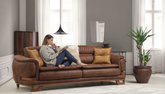 Luxus Dreibettsofa Dreisitzer Sofa 3 Sitzer Design Wohnzimmer Kunstleder