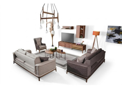 Garnitur Sofagarnitur Luxus 3+3+1 Sitzer Sofa Stoff Sessel Sofas Modern Braune