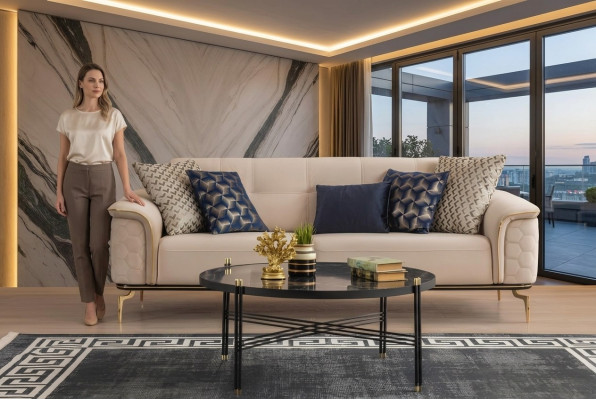 Dreisitzer Sofa 3 Sitzer Luxus Sofas Wohnzimmer Möbel Einrichtung Stoff Design