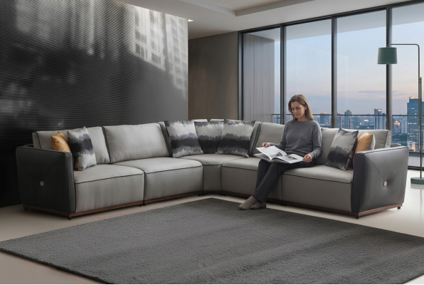 Ecksofa Sofas L-Form Großes Sofa Eck Wohnzimmer Polyester Modern Luxus Stoff Neu