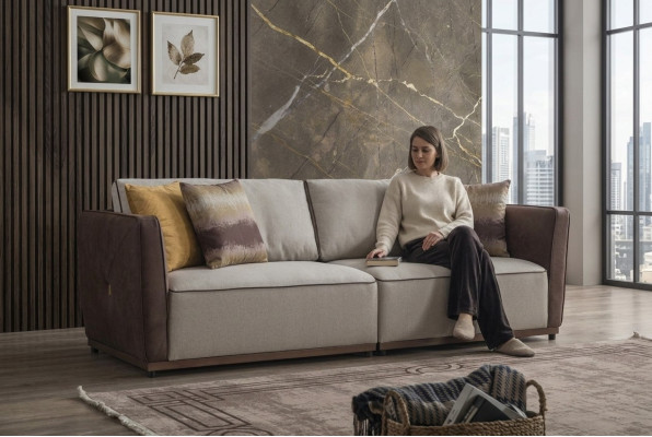 Zweisitzer Sofa Luxus 2 Sitzer Sofas Sitz Wohnzimmer Modern Polyester Stoff Neu