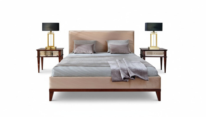 Modern Braun-beige Schlafzimmer Luxus Bett Holz Doppelbett Neu