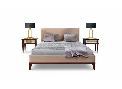 Modern Braun-beige Schlafzimmer Luxus Bett Holz Doppelbett Neu