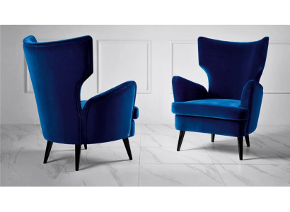 Sessel Lehnstuhl Ohrensessel 1 Sitzer Sitz Stoff Luxus Wohnzimmer Modern Blau