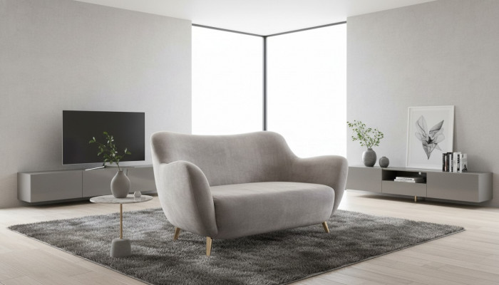 Zweisitzer Sofa 2 Sitzer Sofas Stoff Wohnzimmer Polyester Modern Grau Luxus Neu