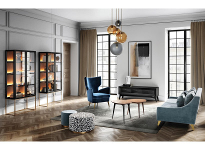 Garnitur Wohnzimmer Sofa Sessel Vitrine Hocker rtv Couchtisch Set Gruppe 9tlg