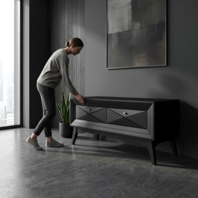 Ständer rtv Lowboard Sideboard Tisch Wohnzimmer Modern Holz Schwarz Design