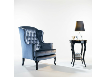 Sessel Ohrensessel Sitzer Sitz Stoff Blau Luxus Wohnzimmer Klassische Polyester