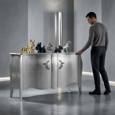 Silbernes Sideboard Kommode Anrichte Schränke Kommoden Holz Luxus Möbel Silber