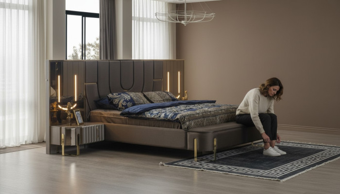 Luxus Bett Betten Modern Doppelbett Braun Bettrahmen Schlafzimmer Neu