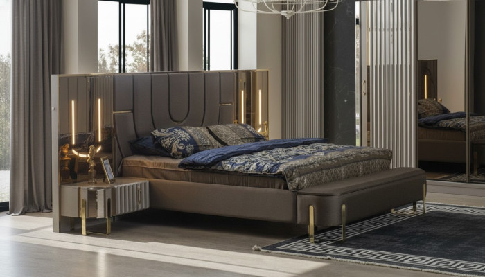 Luxus Bett Betten Modern Doppelbett Braun Bettrahmen Schlafzimmer Neu