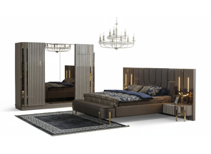 Garnitur Schlafzimmer Doppelbett Luxus Bett Modern Braun Set 4tlg Neu