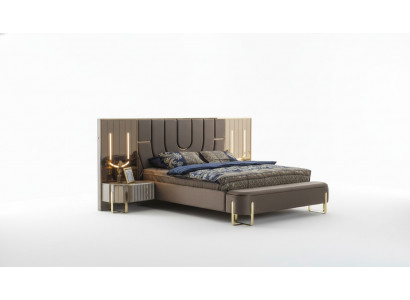 Doppelbett Garnitur Schlafzimmer Luxus Bett Modern Braun 3tlg Design