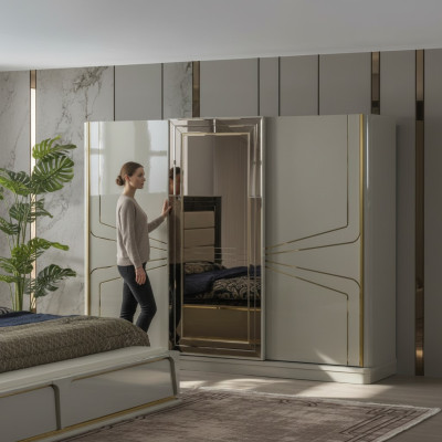 Luxus Kleiderschrank Holzschrank Schrank Schlafzimmer Schränke Beige