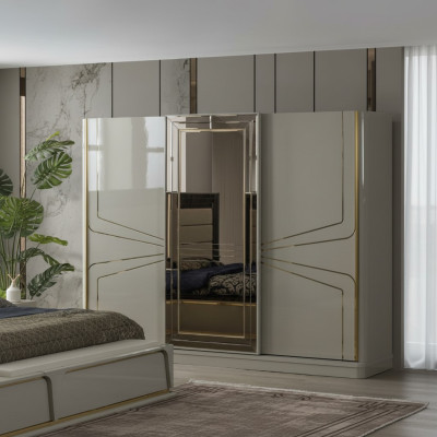 Luxus Kleiderschrank Holzschrank Schrank Schlafzimmer Schränke Beige