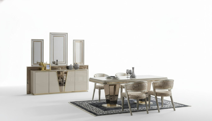 Luxus Essgruppe Esszimmer Esstisch Garnitur Stühle Essecke Beige 6tlg