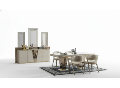 Luxus Essgruppe Esszimmer Esstisch Garnitur Stühle Essecke Beige 6tlg