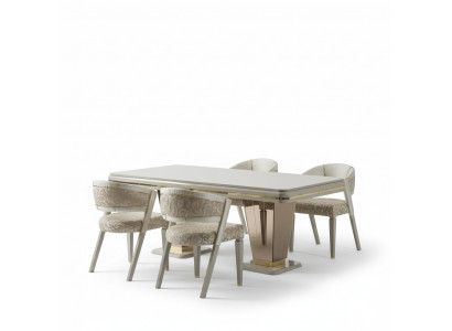 Essecke Luxus Essgruppe Esszimmer Esstisch Garnitur Stühle Beige 5tlg