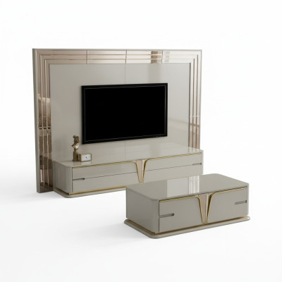 TV Ständer RTV Lowboard Sideboard Wohnzimmer Gold Beige Luxus Holz Neu