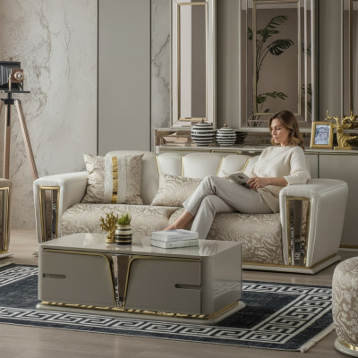 Moderner Couchtisch Wohnzimimermöbel Edelstahlmöbel Holz Design Beige