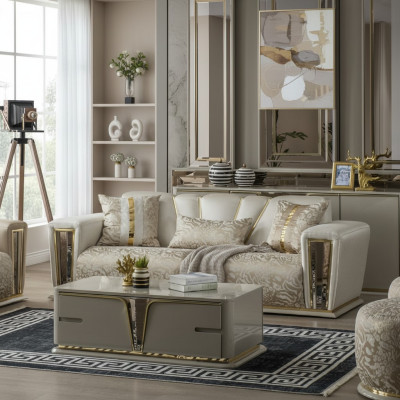 Moderner Couchtisch Wohnzimimermöbel Edelstahlmöbel Holz Design Beige