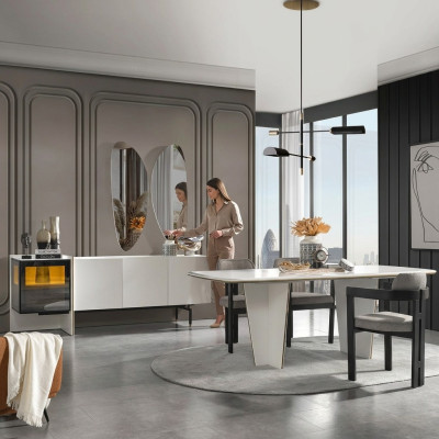 Garnitur Essgruppe Esszimmer Esstisch Luxus Stühle Essecke 7tlg Weiß