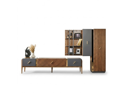 Set wall unit TV stand RTV lowboard sideboard shelves wood brown