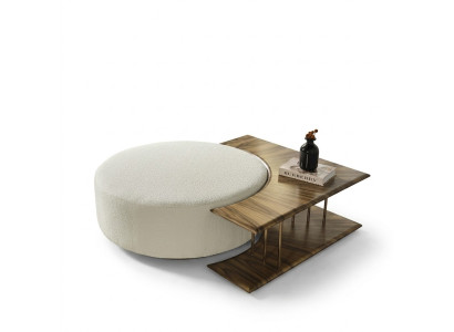 Couchtisch Tisch Beistelltisch Wohnzimmer Modern Weiß Rund Stoff Holz