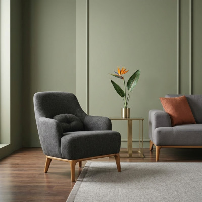 Sessel Ohrensessel Modern Stoff Wohnzimmer Polyester Grau Design Sitz
