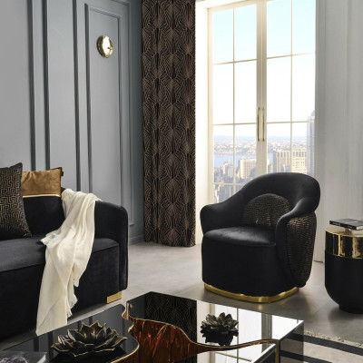Sessel Ohrensessel Modern Stoff Wohnzimmer Polyester Blau Design Sitz
