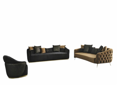 Chesterfield Sofagarnitur Sofa 3 Sitzer Sessel Blau Polyester Set 2tlg
