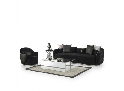 Sofagarnitur Sofa 4 Sitzer Sessel Viersitzer Stoff Schwarz Polyester