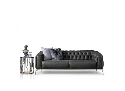 Schwarzes gerades Viersitzer-Sofa im Chesterfield-Stil für das Wohnzimmer