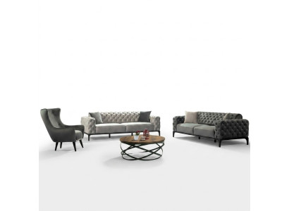Chesterfield Sofagarnitur Sofa 31 Sitzer Stoff Grau Luxus Sofas Sitz