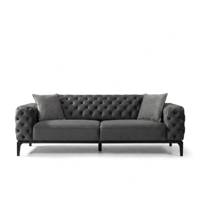 Sofa 3 Sitzer Dreisitzer Sofas Stoff Grau Wohnzimmer Chesterfield Neu