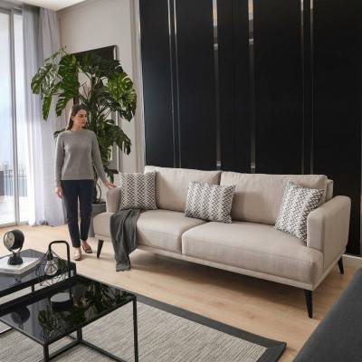 Sofa 3 Sitzer Dreisitzer Sofas Stoff Beige Wohnzimmer Modern Design