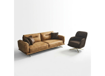 Sofagarnitur Komplette Sofa 31 Sitz Sessel Kunstleder Braun Set 2tlg