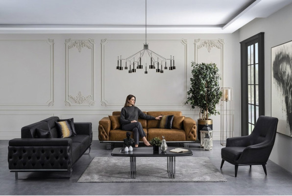 Chesterfield Sofagarnitur Sofa 431 Sitzer Kunstleder Sofas Schwarz