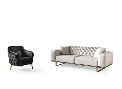 Chesterfield Sofagarnitur Sofa 31 Sitzer Sessel Stoff Luxus Weiß Sofas