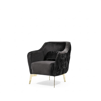 Sessel Chesterfield Ohrensessel Stoff Wohnzimmer Polyester Schwarz